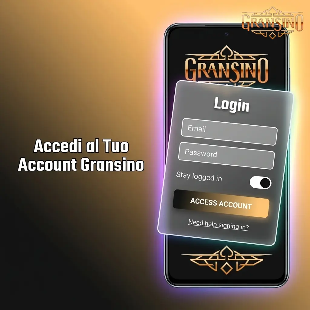 Schermata di login Gransino con modulo accesso, campo email, password e opzione autenticazione a due fattori