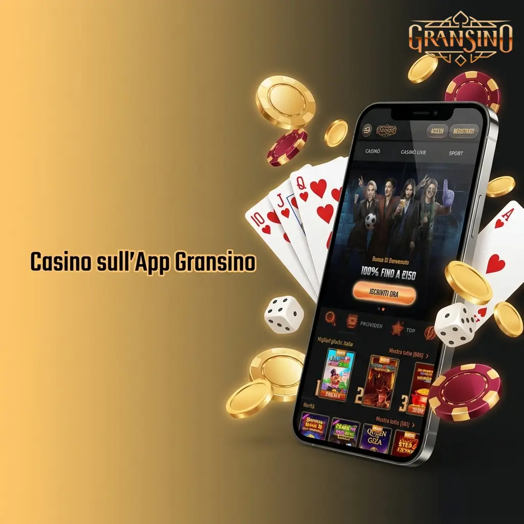 Sezione casino dell'app Gransino con slot, roulette, blackjack e dealer live disponibili 24/7