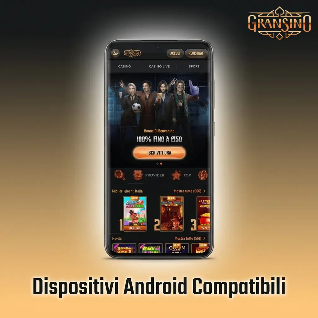Smartphone Android compatibili con l'app Gransino: Samsung, Xiaomi, OPPO, OnePlus, Motorola, Google Pixel e Huawei