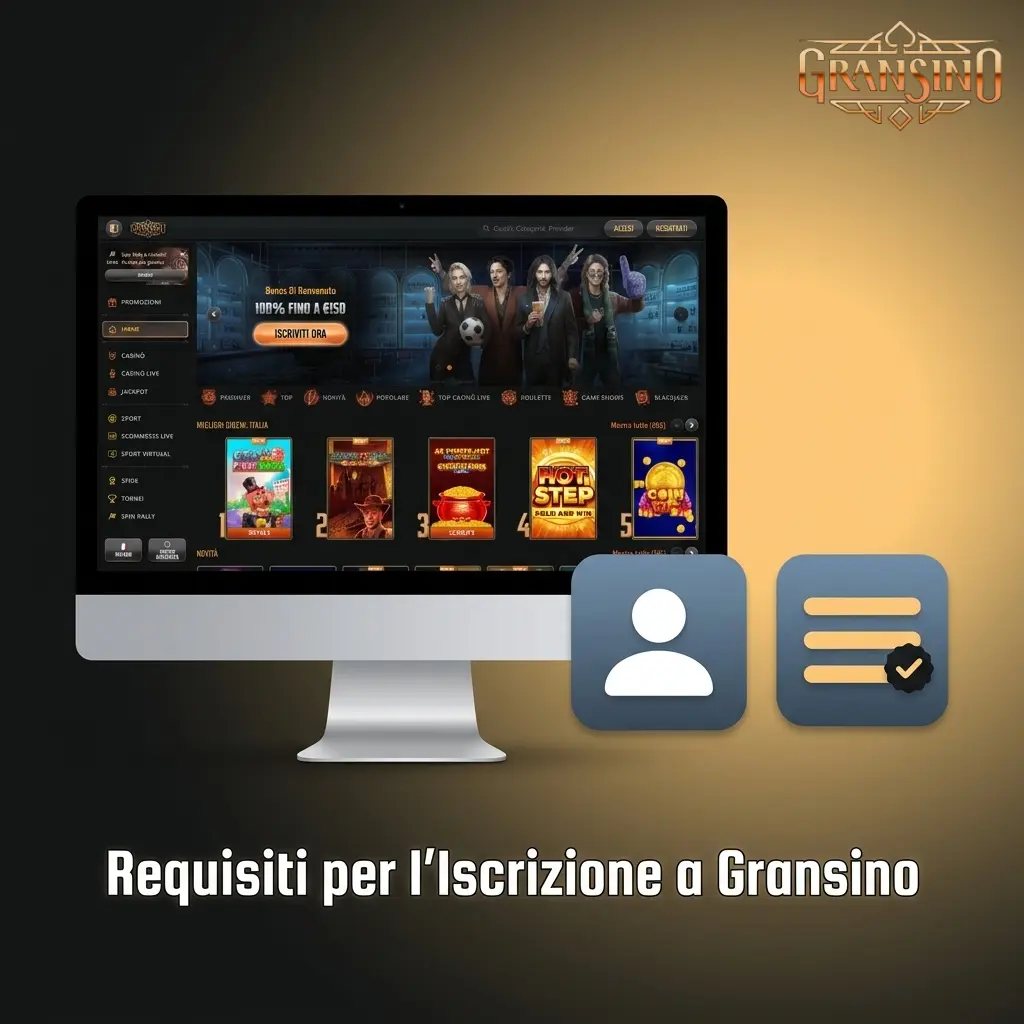 Requisiti iscrizione Gransino: età minima 18 anni, un account per utente, dati veritieri e documento valido per KYC